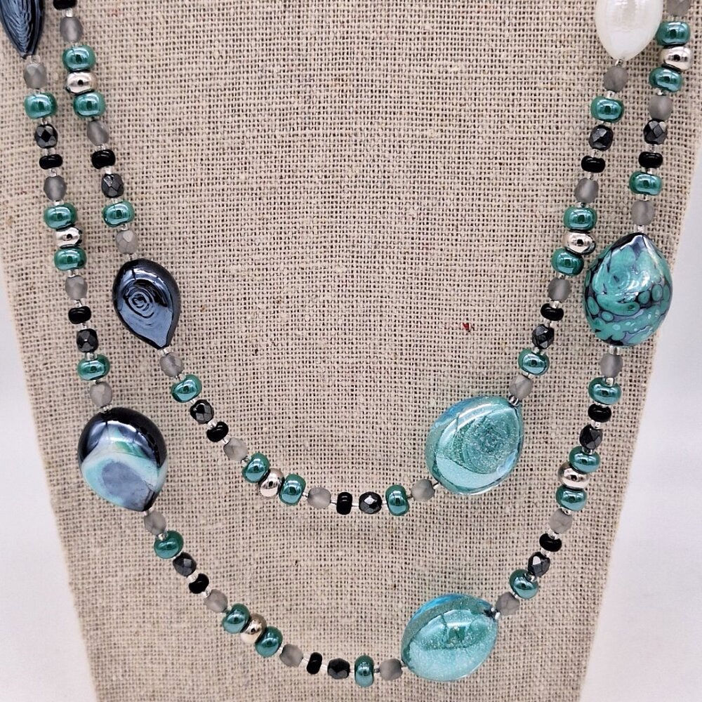 Antica Murrina Murano Glass Teal Green Long Bead Necklace 51" - Picture 2 of 10